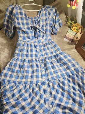 Blue Gingham Tie-Front Midi Dress By Frnch Paris